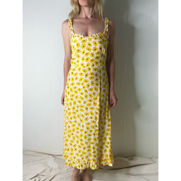 FAITHFULL THE BRAND Noemie Marigold Constance Floral Midi Dress US 4 - Picture 3 of 14